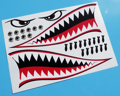 RC Aircraft Plane FLYING TIGER SHARK TEETH MOUTH decal sticker 300mm set WW11
