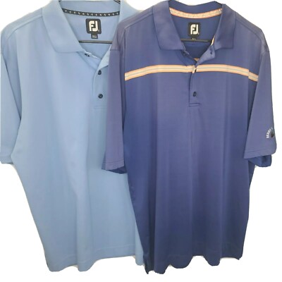 2 Foot Joy FJ large polo shirt blue w/orange/white pinstripe WV Open Club Logo