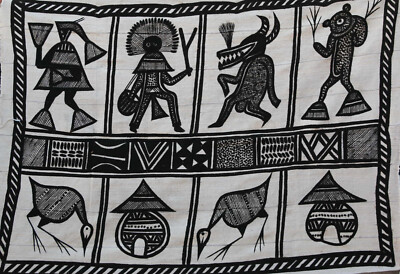 Tenture Murale Africaine - Toile De Korhogo Tissée Main à Motifs Animaux - Décoration Ethnique Parfaite état