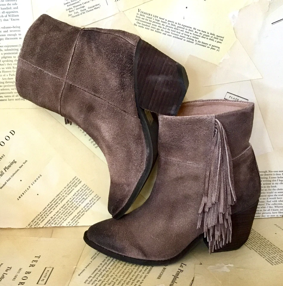Free People Jeffrey Roswell Bota con Flecos Marrón Taupe Distress Gamuza Tobillo 7 NUEVA Foto 2 de 4