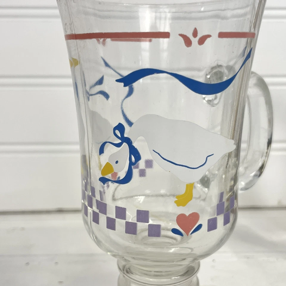 2 tazas Country Geese Stein de colección pedestal de café transparente e irlandés cinta azul 80 Foto 3 de 4