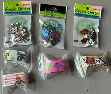 Eyelet Outlet Shape Brads 12/Pkg & matching ribbon (36") Monkey, Animals, Birds