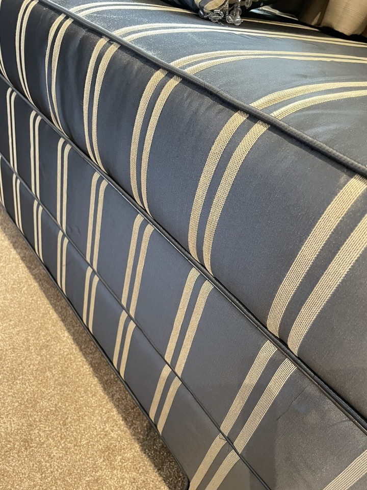 Large Blanket Box / Ottoman Dark Blue With Stripe Silk Fabric With 2
