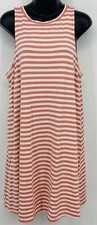 Ann Taylor A-Line Swing Dress Large Pink Stripe Scoop Neck Sleeveless New B39
