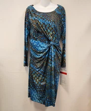 NEW Calvin Klein Faux Wrap Dress 10 Tortoise Shell Animal Long Sleeve Boat Neck