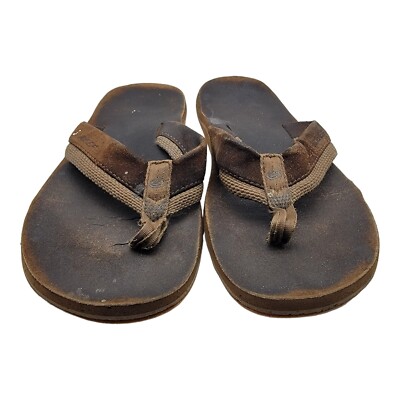 REEF Flip Flops Men Sz 9 Brown Leather Sandals | eBay display picture 1