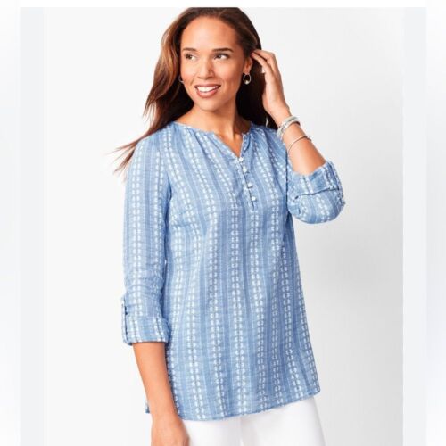 TALBOTS cotton embroidered stripe blouse Size M