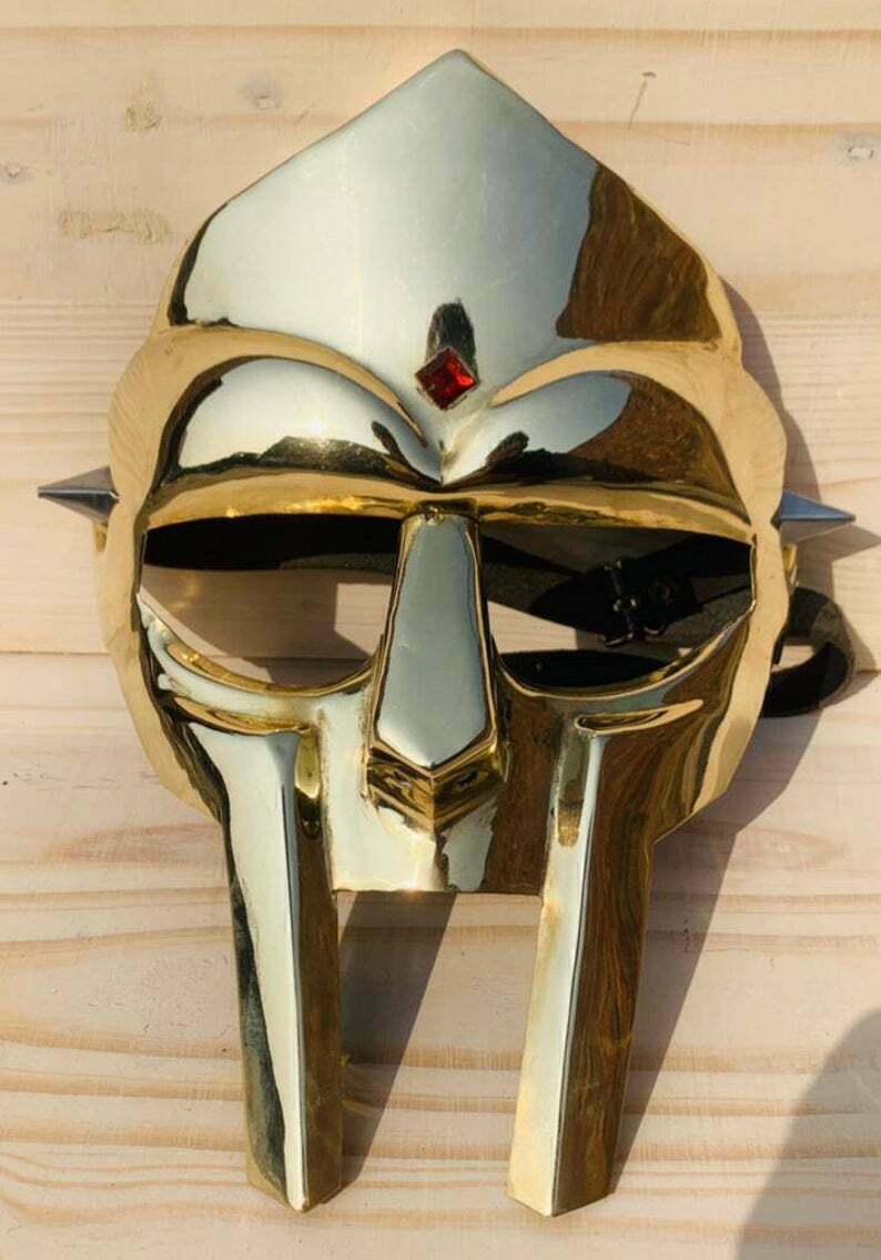 MF Doom Mask , Gladiator Mask For Adults Gold Finish Brass Face