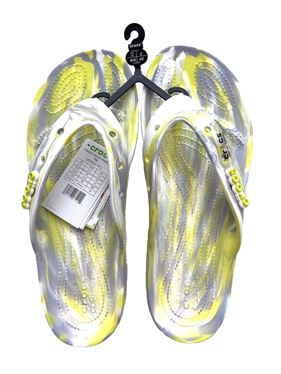 CROCS Marbled Classic Flip Flops Yellow Grey White ( 13 ) | eBay display picture 3