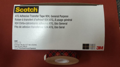 3M Scotch 924 ATG Premium Adhesive Transfer Tape, 1/2'' x 36 yd ( 12 Rolls )