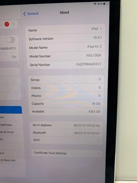 Apple iPad Air 2 Gen A1566 16GB Touch-ID 9.7" WiFi Grey - Image 4 of 4