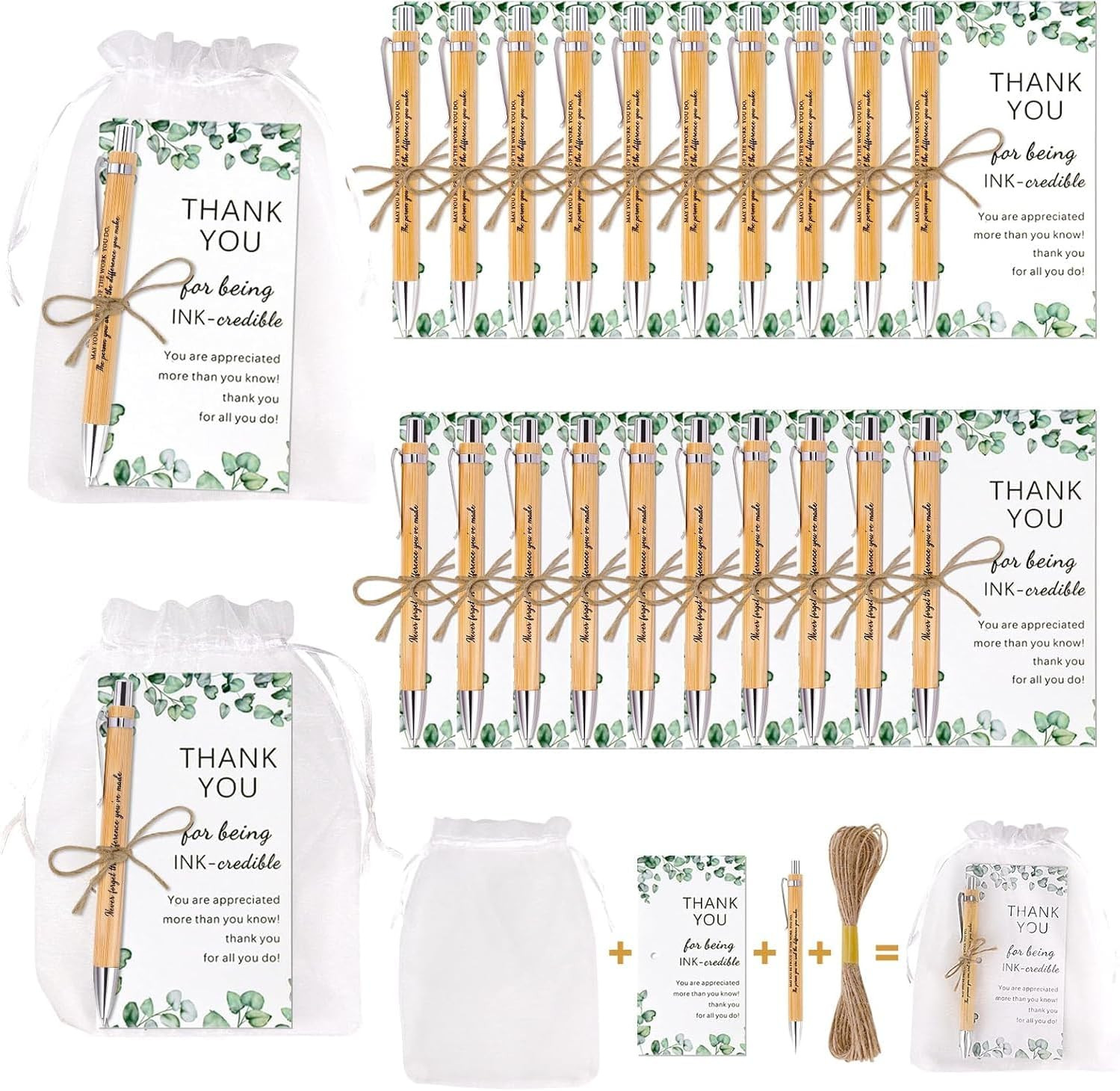 30 Sets Glücksstift Team Dankeschön Geschenke mit Karte Holz Kugelschreiber mit