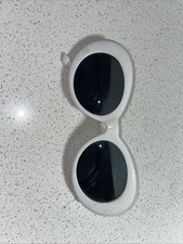 White Oval Sunglasses Black Lenses Retro 90s Clout Style