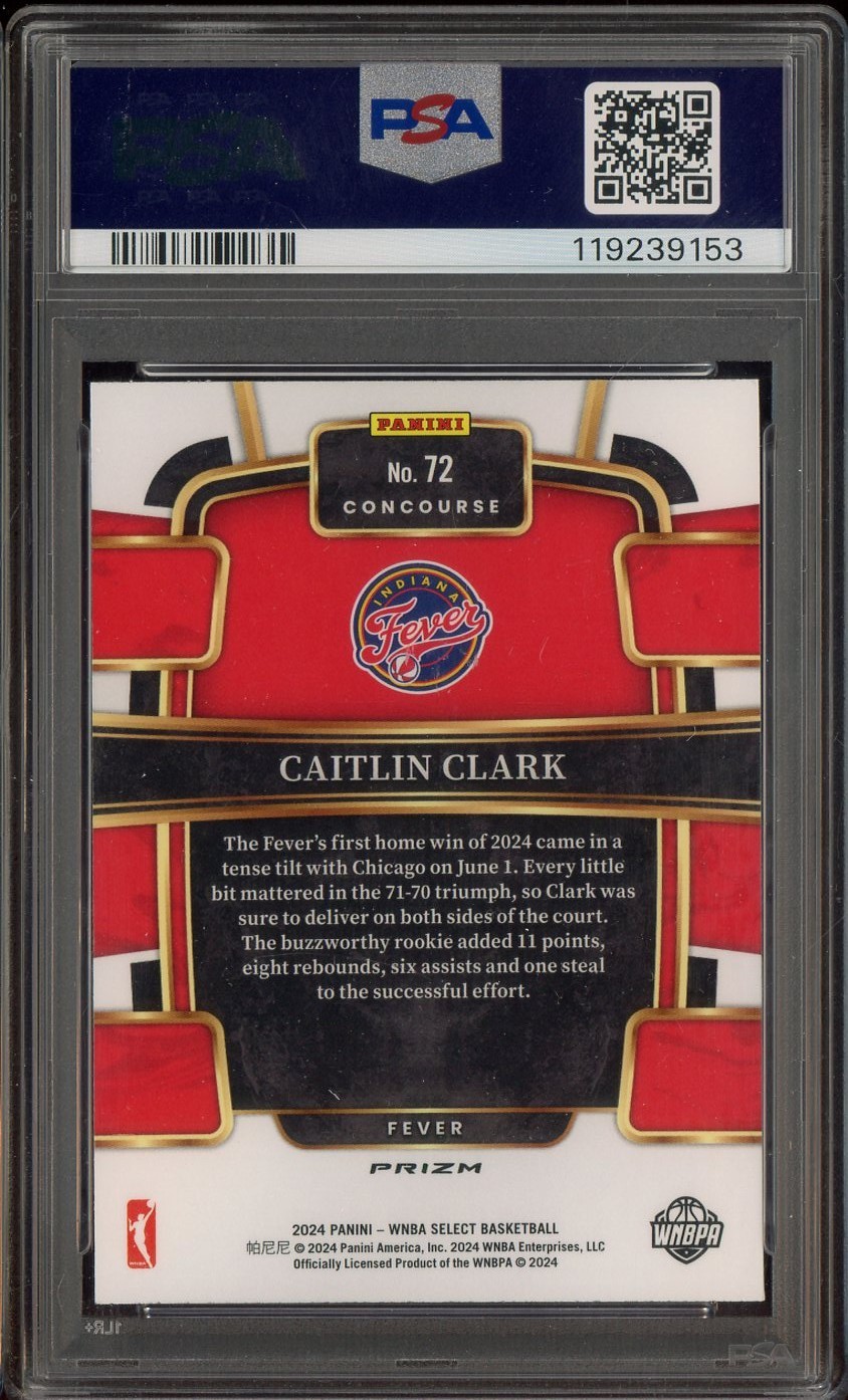 2024 Panini Select WNBA Pink Ice Prizm #72 Caitlin Clark Fever RC Rookie PSA 10 view 2