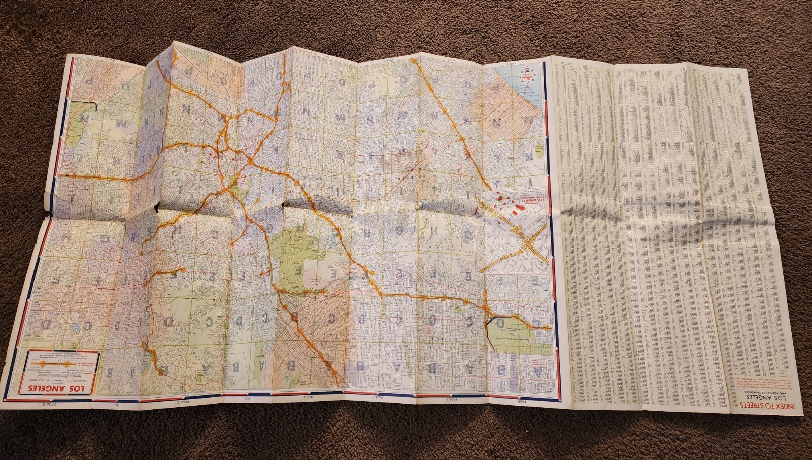 1964 CHEVRON OIL TRAVEL ROAD MAP - LOS ANGELES, CALIFORNIA(GRIFFITH OBSERVATORY)