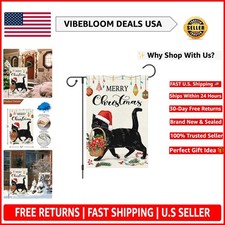Durable 12x18 Merry Christmas Black Cat Flag - Perfect Holiday Yard Decoration