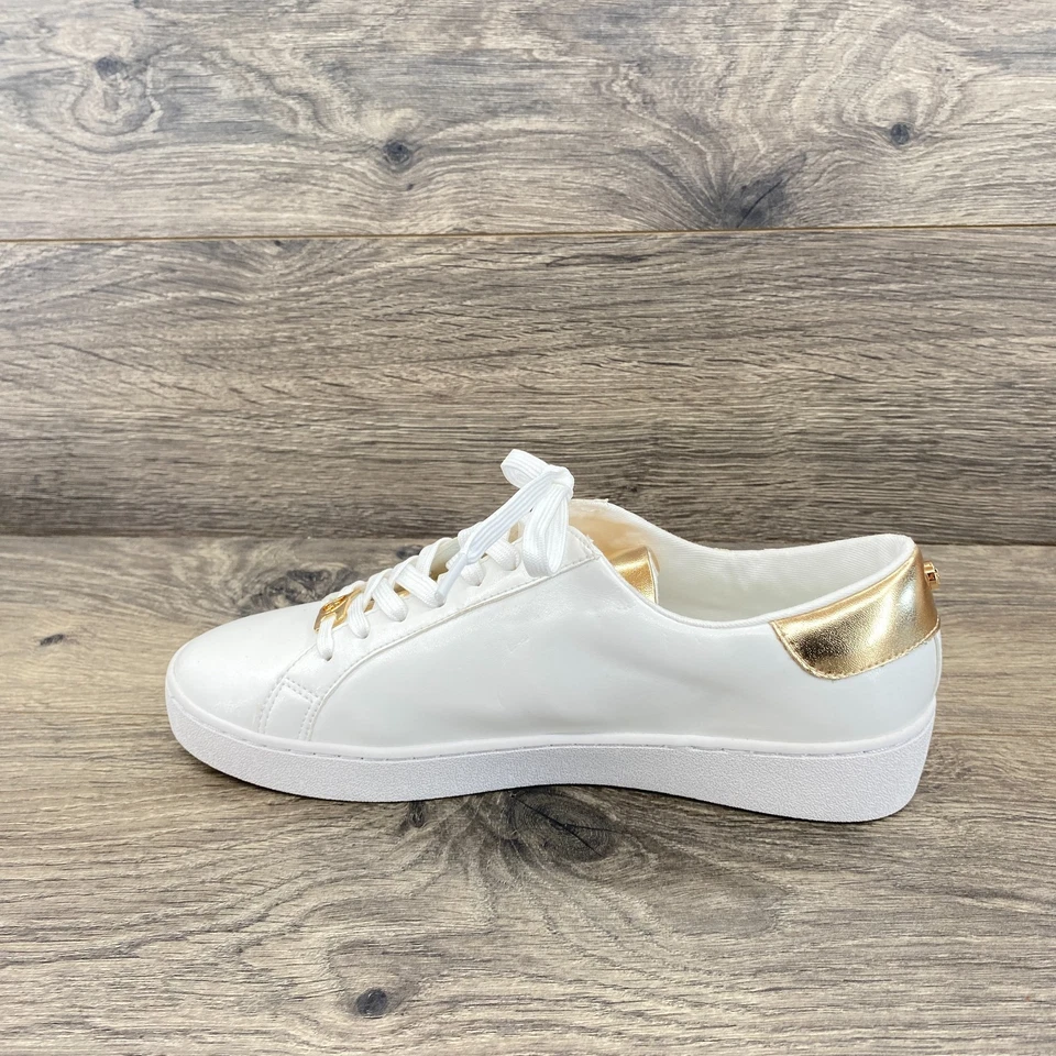 Michael Kors Low Top Leather Trainer Sneakers Shoes Women’s Size 7.5 White Gold - Image 3 of 4