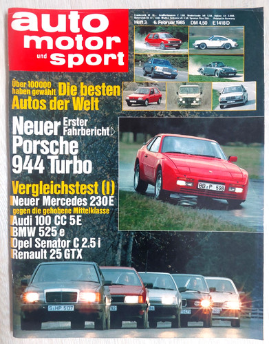automotorsport 3/85: PORSCHE 944 + MERCEDES 230 + OPEL ASCONA + ALFA ROMEO+LESEN