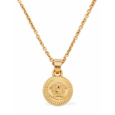 NIB Versace Medusa Gold Tone Biggie Coin Pendant Chain Necklace Men/ Women