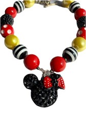 Minnie Mouse Necklace Chunky Bubblegum Beaded Disney Gumball 27  Polka Dot