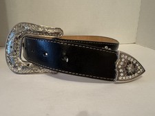 Nocona Belt Girls 20" Black Rhinestones Cross Silver Tone