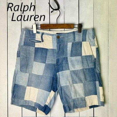 POLO Ralph Lauren Vintage Denim Shorts L Blau Patchwork Fade 80s Style