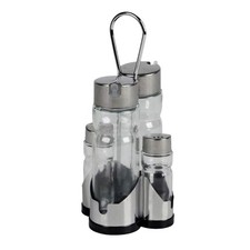 Oil Vinegar Bottles Salt & Pepper Dispenser Shakers Set With Caddy Holder Glass