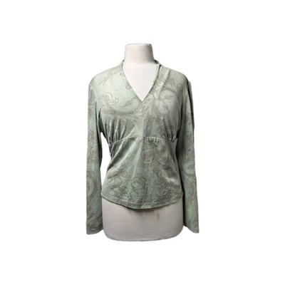 FL MALIK PAISLEY SAGE GREEEN VNECK LONG SLEEVE BLOUSE SIZE XL MADE IN USA