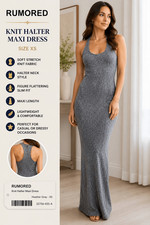 Rumored XS Gray Marled Knit Halter Maxi Dress Racerback Bodycon NWT