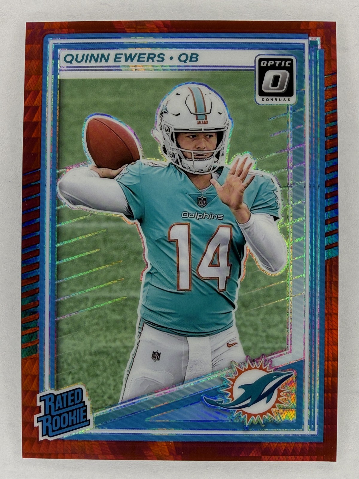 2025 Donruss Optic Quinn Ewers Rated Rookie Red Hyper #213 Dolphins