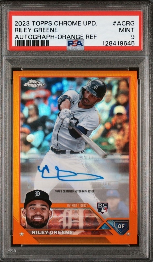 2023 Topps Chrome Autograph Riley Greene RC /25 Orange Refractor #ACRG PSA 9