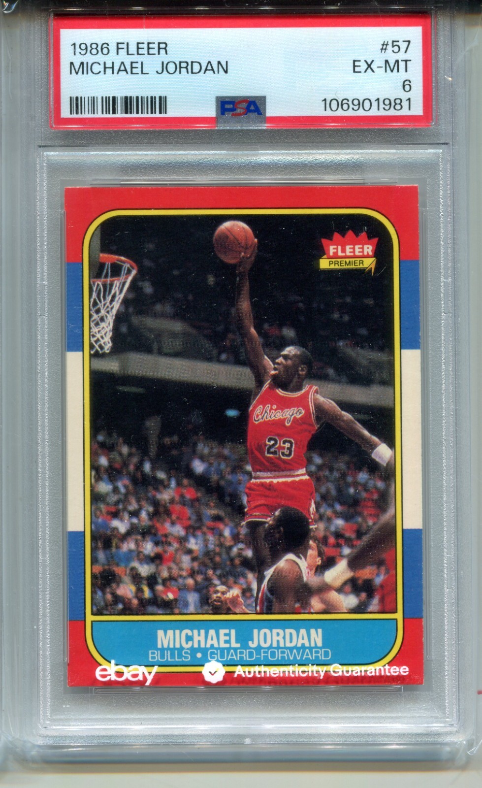 1986 Fleer Michael Jordan Rookie Card PSA 6 Ex MINT Graded #57 '86 - '87