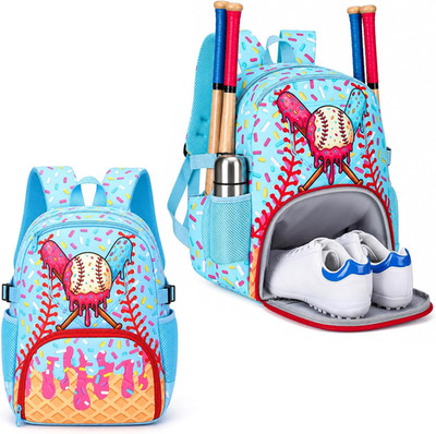 Ice Cream Drip Baseball Backpack with Shoes Compartment Softball Sports Bag Part