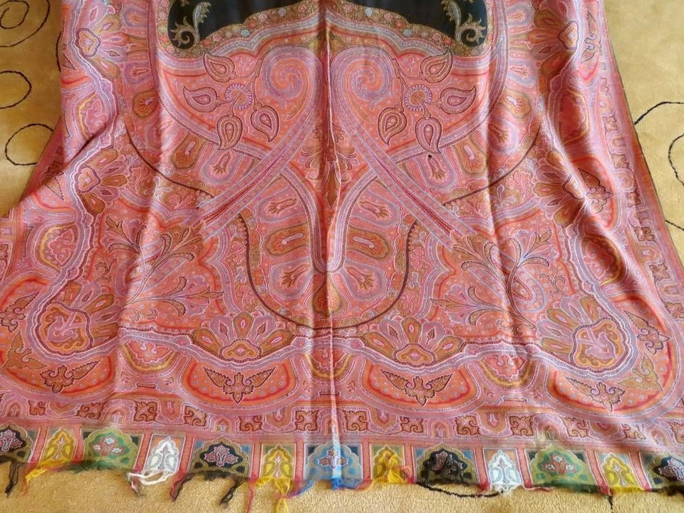Antiguo chal de piano victoriano persa tejido lana cachemira enorme 66x130" tiro boho Foto 2 de 4