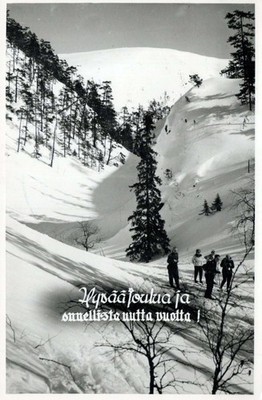 Finland Pyhätunturi Suomi Lappi Talvimaisema Hiihtäjiä Joulu Ja #PKC818