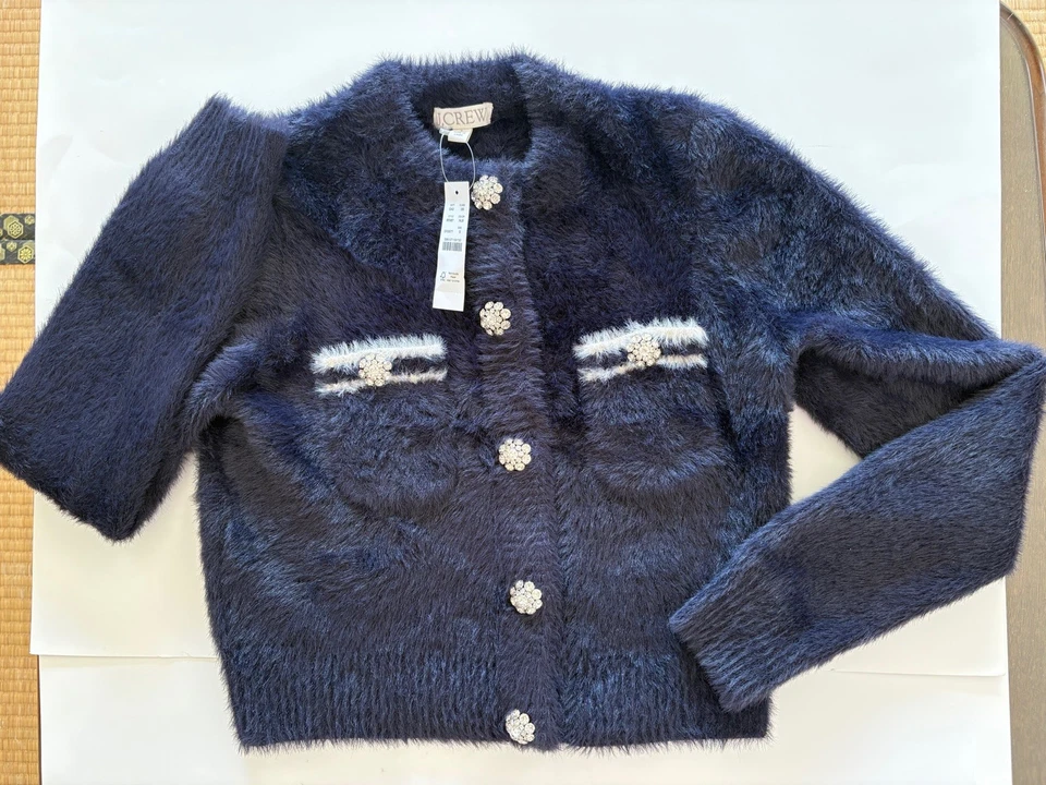 NUEVO CON ETIQUETAS J.Crew Suéter Dama Chaqueta en Azul Marino Hilo Cepillado Cárdigan (Pequeño) ¡Nuevo! Foto 3 de 4