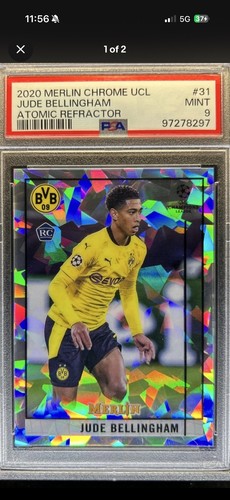 2020-21 Topps Merlin Chrome UEFA Jude Bellingham RC Atomic #/250 Dortmund PSA 9