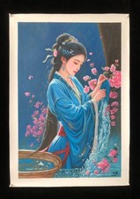 Chinese Hand Painted "Beautiful Woman" Canvas Oil Painting By Leng Jun 冷军 4859