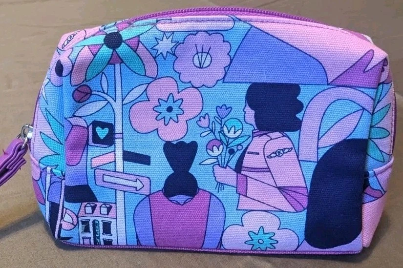 Kiehl's Logo Fabric Zip Top Cosmetic Makeup Bag Pouch Wristlet Toiletry Travel - Image 3 of 4