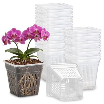 Clear Square Nursery Pots, 4Inch Hydroponic Plant Containers  30 Pack
