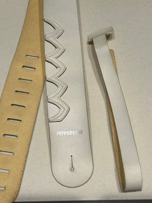Fernandes White Leather Guitar Strap Adjustable Premium Accessory B381