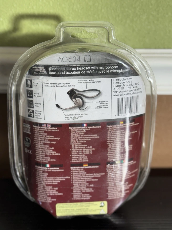 New Cyber Acoustics AC-634 Neckband Stereo Headset With Microphone NIB - Image 2 of 2