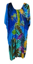 VTG Multicolor Floral Tropical Leaf Caftan Pull Over Dress OS