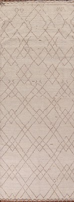 Ivory Wool Moroccan Runner Rug 4x13 All-Over Oriental Hand-knotted Carpet