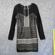 Minuet Dress Womens Large Black Beige Lace Overlay Long Sleeve Bodycon Cocktail