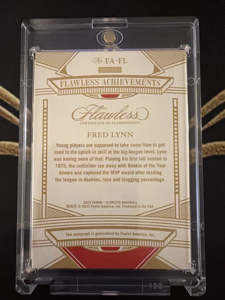 2023 Panini Flawless «Безупречные достижения» Фред Линн зеленый с автографом 1/5. - Изображение 2 из 2