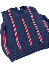 Janie and Jack Boys Sweater Vest Size 3 Navy Blue Red White Striped V-Neck