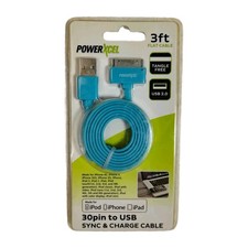 PowerXcel 30 Pin USB 3ft Flat Tangle Free Data Sync and Charge Cable iPad iPhone