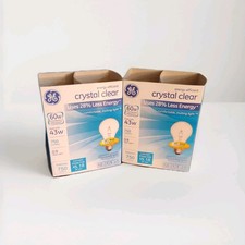 2 Pack Old Style GE Crystal Clear 60W Uses 43W A19 Bulbs 4 Bulbs 