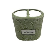 New Morris Co Ceramic Vanity Set - Sage Green Toothbrush Holder Cosmetic Brush